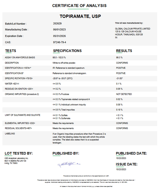 Topiramate USP For Compounding (API)