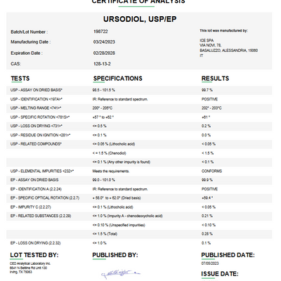 Ursodiol USP/EP For Compounding (API)