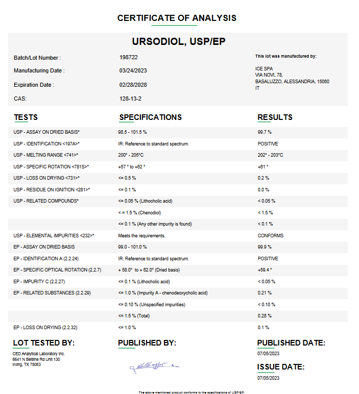 Ursodiol USP/EP For Compounding (API)