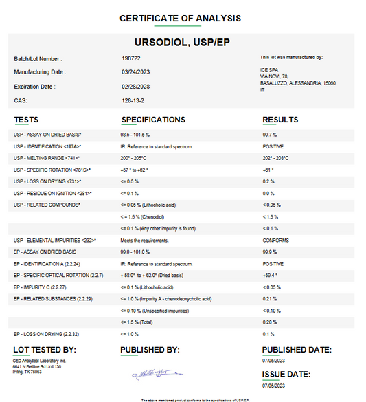 Ursodiol USP/EP For Compounding (API)