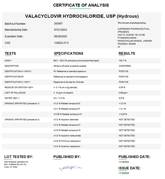 Valacyclovir Hydrochloride USP For Compounding (API)
