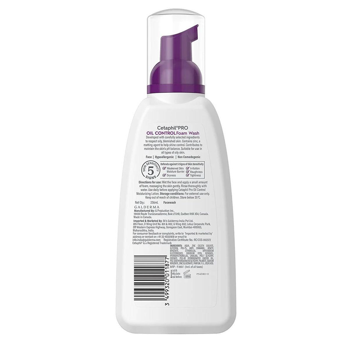 Cetaphil PRO Oil Control Foam Face Wash for Acne & Oily Prone Skin (236 ml)