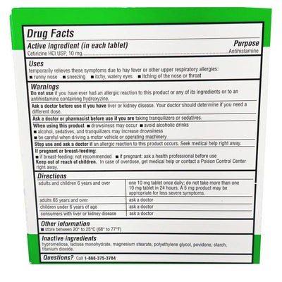 Cetirizine Hydrochloride Tablets 10 mg Indoor & Outdoor 24 Hour Allergy Relief (Generic Zyrtec), 90 Tablets