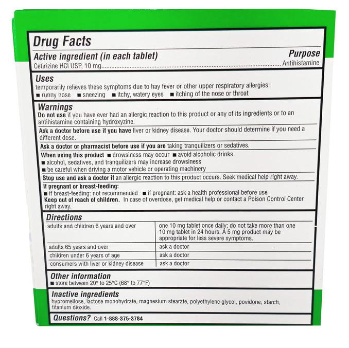 Cetirizine Hydrochloride Tablets 10 mg Indoor & Outdoor 24 Hour Allergy Relief (Generic Zyrtec), 90 Tablets