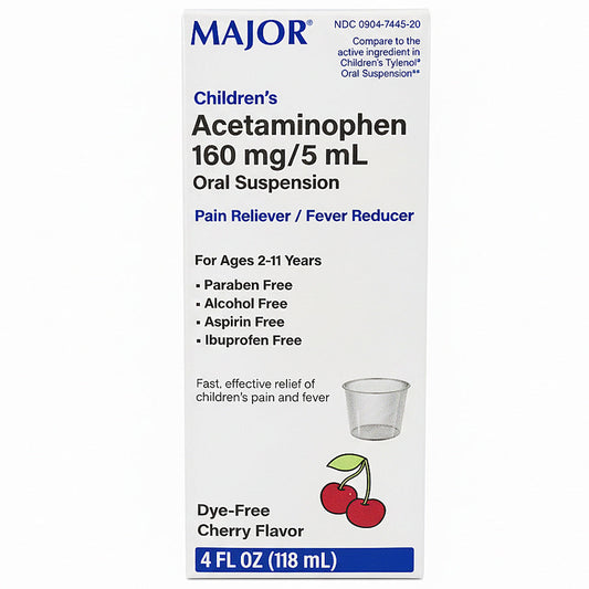 Children's Acetaminophen 160 mg/5 mL Oral Suspension Pain Reliever/ Fever Reducer, Dye-Free Cherry Flavor 4 oz