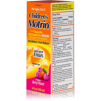 Children's Motrin Ibuprofen Liquid Oral Suspension Berry Flavor 120 mL