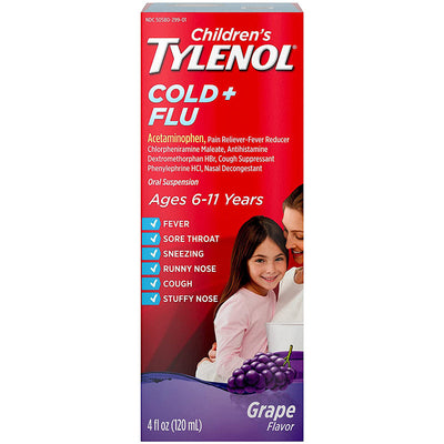 Children's Tylenol Cold & Cough Plus Runny Nose Medicine Oral Suspension Grape Flavor