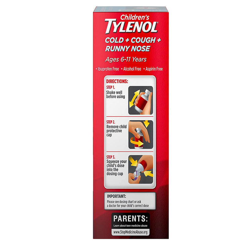 Children's Tylenol Cold & Cough Plus Runny Nose Medicine Oral Suspension Grape Flavor