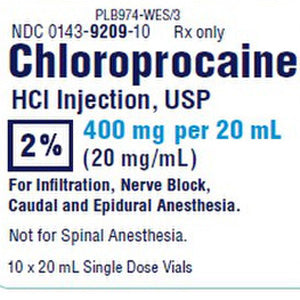 Chloroprocaine HCL 2% Injection 20 mL Single-Dose Vials 10-Pack (RX)