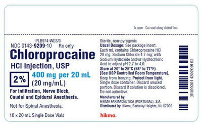 Chloroprocaine HCL 2% Injection 20 mL Single-Dose Vials 10-Pack (RX)