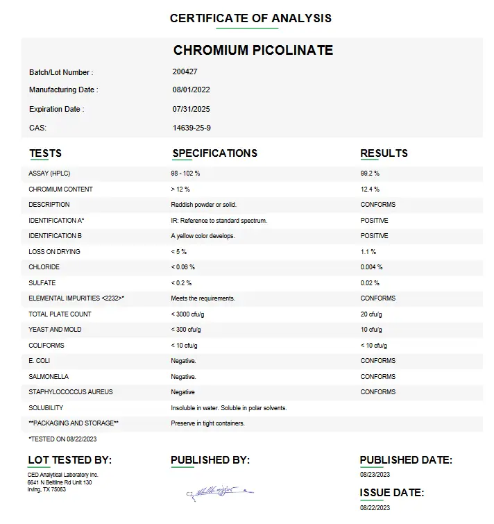 Chromium Picolinate USP For Compounding (API)