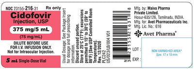 Cidofovir Injection 375 mg/mL Single Dose Vial, Preservative Free 5 mL (RX)