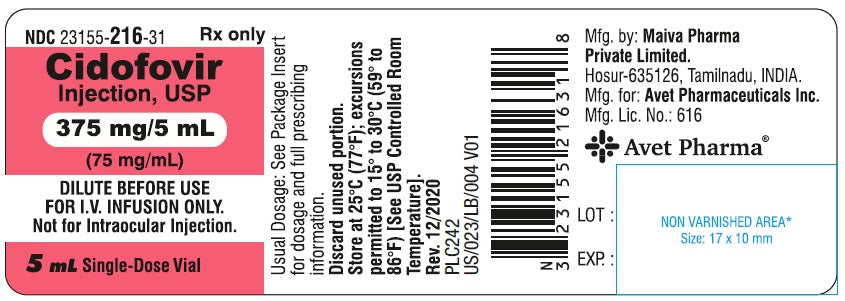 Cidofovir Injection 375 mg/mL Single Dose Vial, Preservative Free 5 mL (RX)