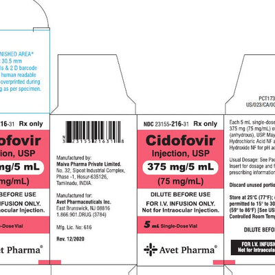 Cidofovir Injection 375 mg/mL Single Dose Vial, Preservative Free 5 mL (RX)