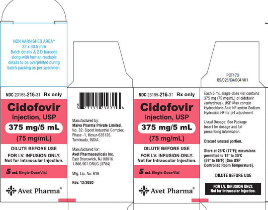 Cidofovir Injection 375 mg/mL Single Dose Vial, Preservative Free 5 mL (RX)