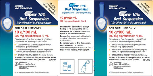 Cipro 10% Ciprofloxacin Oral Suspension 10g/100 mL (RX)