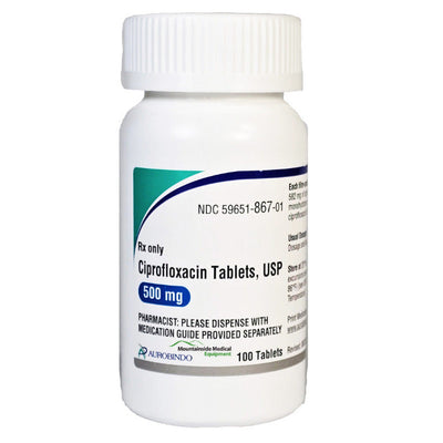 Ciprofloxacin Tablets 500 mg Antibiotic by Aurobindo 100 Count (RX)