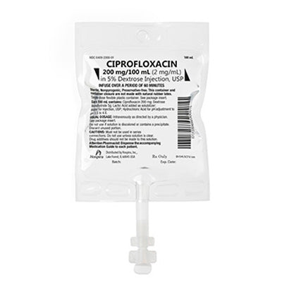 IV Bags, Ciprofloxacin in 5% Dextrose 200mg/100mL (2 mg/mL) Intravenous Solution 100 mL x 24/Case (RX)