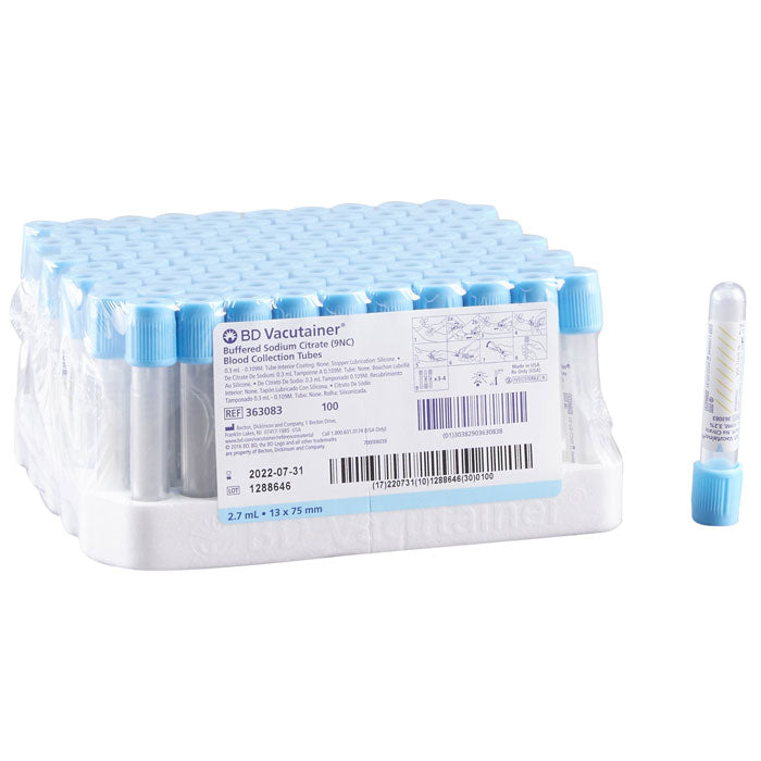 Citrate Tubes BD Vacutainer Blue Top Tube 2.7 mL, 13mm x 75 mm, 100/Pack