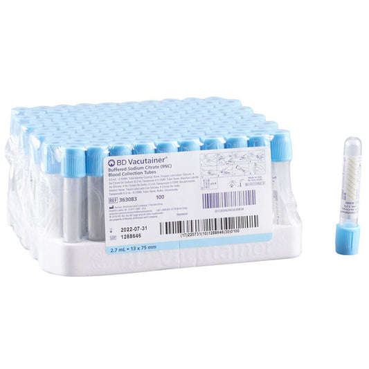 Citrate Tubes BD Vacutainer Blue Top Tube 2.7 mL, 13mm x 75 mm, 100/Pack