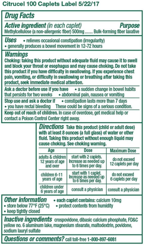 Citrucel Fiber Therapy Supplement Constipation Relief 500mg Tablets, 100 Count