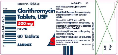 Clarithromycin 500 mg Tablets by Sandoz 60 Count (RX)