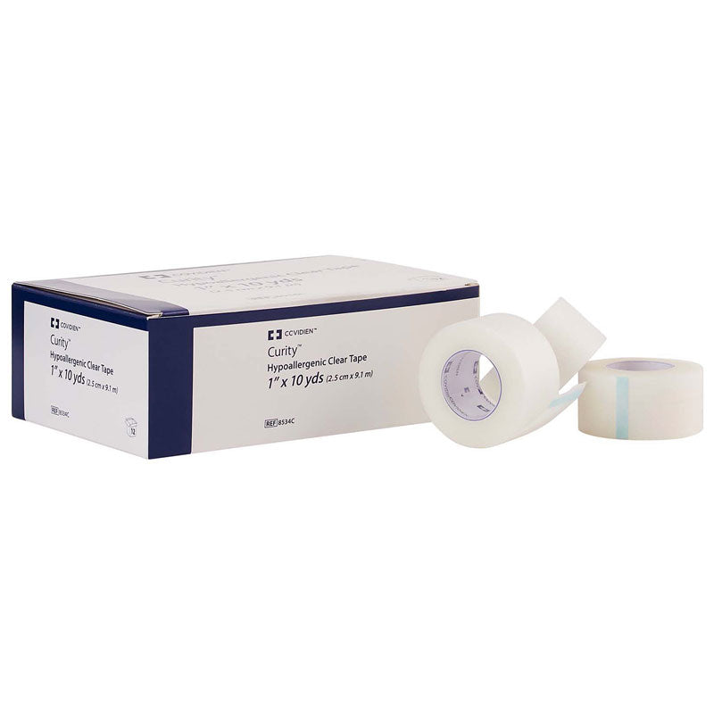 Clear Transparent Medical Tape 1" x 10 Yards, Hypoallergenic 12 Rolls /Box