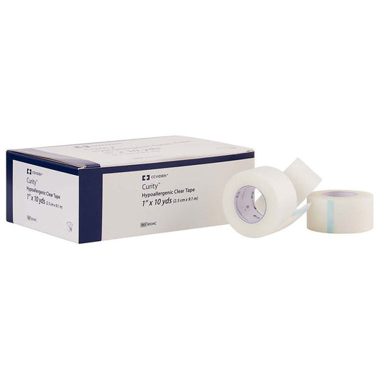 Clear Transparent Medical Tape 1" x 10 Yards, Hypoallergenic 12 Rolls /Box