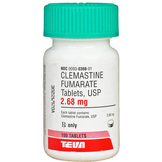 Clemastine Fumarate Antihistamine Tablets 2.68 mg 100 Count (RX)