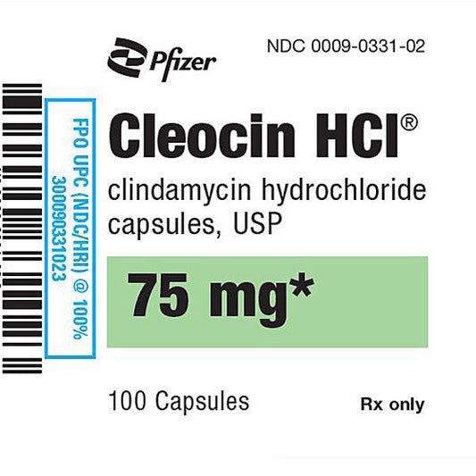 Cleocin Clindamycin hydrochloride 75 mg Capsules by Pfizer 100 Count (RX)