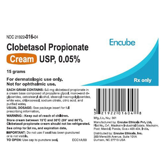 Clobetasol Propionate Cream 0.05% Clobetasol Cream 15 grams (Rx)