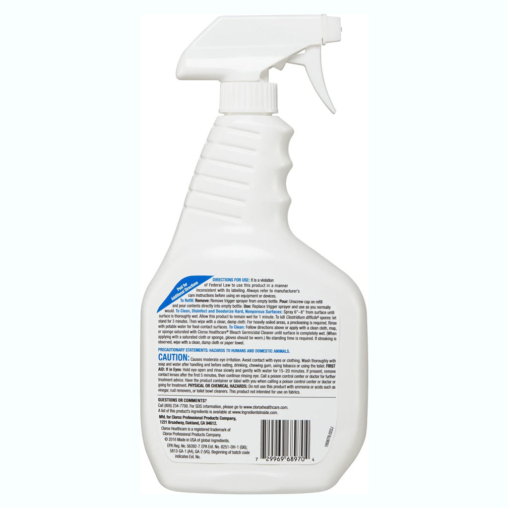 Clorox Healthcare Bleach Germicidal Surface Disinfectant Spray Cleaner 32 oz