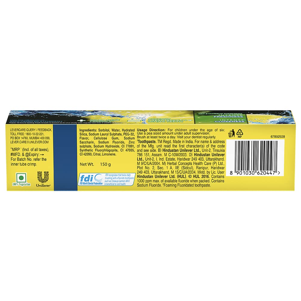 Close Up Deep Action Lemon Mint Anti Germ Gel Toothpaste (150 gm)