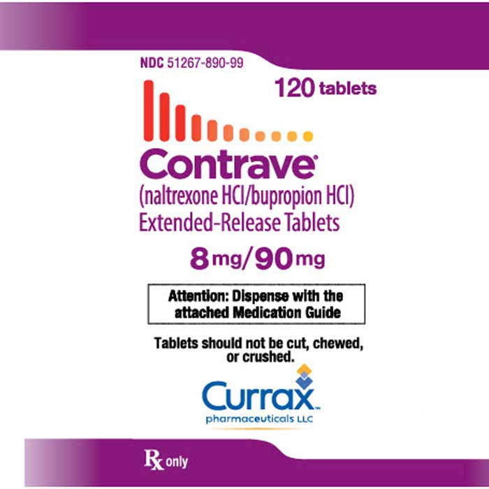 Contrave Naltrexone Hydrochloride 8 mg/90mg Extended Release Tablets, 120 Count (RX)