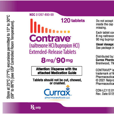 Contrave Naltrexone Hydrochloride 8 mg/90mg Extended Release Tablets, 120 Count (RX)
