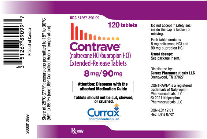 Contrave Naltrexone Hydrochloride 8 mg/90mg Extended Release Tablets, 120 Count (RX)