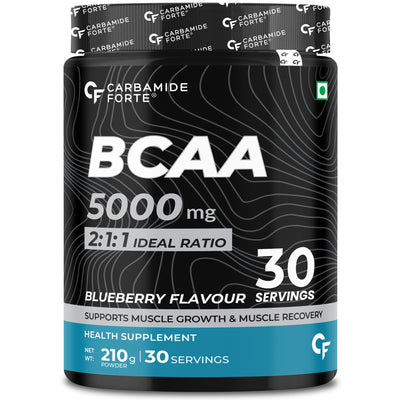 Carbamide Forte BCAA Powder 5000mg | BCAA Supplement For Women & Men Muscle Growth | BCAA Pre Workout & BCAA Intra Workout Supplement For Muscle Recovery| BCAA BlueBerry Flavour - 210g Powder