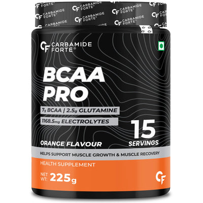 Carbamide Forte BCAA Powder 5000mg | BCAA Supplement For Women & Men Muscle Growth | BCAA Pre Workout & BCAA Intra Workout Supplement For Muscle Recovery | BCAA Orange Flavour - 210g Powder