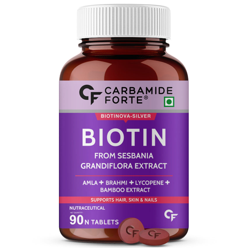 Carbamide Forte Biotin Tablets for Hair Growth with Amla, Brahmi & Bamboo Extract | Hair Growth Tablet | Hair Vitamins | Hair Supplements for Women & Men - 90 Veg Tablet