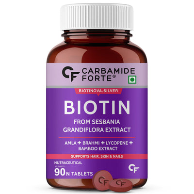 Carbamide Forte Biotin Tablets for Hair Growth with Amla, Brahmi & Bamboo Extract | Hair Growth Tablet | Hair Vitamins | Hair Supplements for Women & Men - 90 Veg Tablet