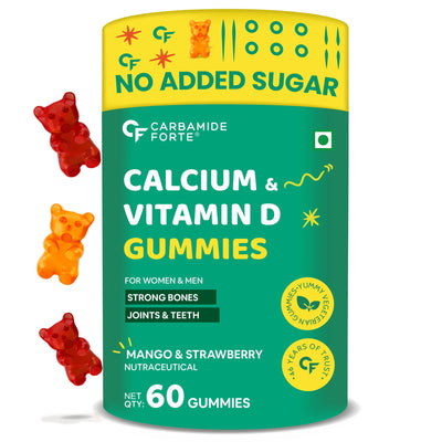 Carbamide Forte Calcium with Vitamin D Gummies for Men & Women| Calcium Gummies for Women & Men for Stronger Bones, Joints & Teeth & Immunity - Mango & Strawberry Flavour - 60 Veg Gummies