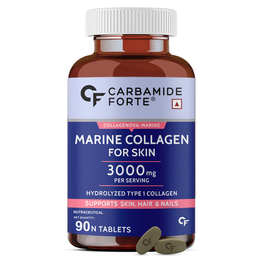 Carbamide Forte Hydrolyzed Marine Collagen Supplements for Women & Men | 3000mg Marine Collagen Tablets for Women & Men | 90 Collagen Tablets