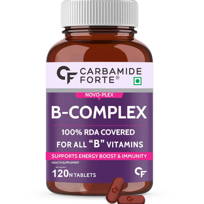 Carbamide Forte Vitamin B-Complex Tablets - 100% RDA for B Vitamins with B1, B2, B3, B5, B6, B9 & Vitamin B12 | Vitamin B Complex Supplements for Women & Men - 120 Vegetarian Tablets