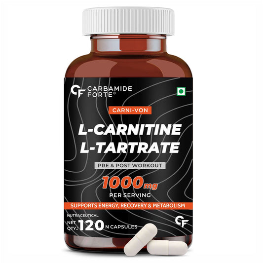 Carbamide Forte L Carnitine L Tartrate 1000mg Capsules for Men & Women | Pre Workout Supplement - 120 Veg Capsules