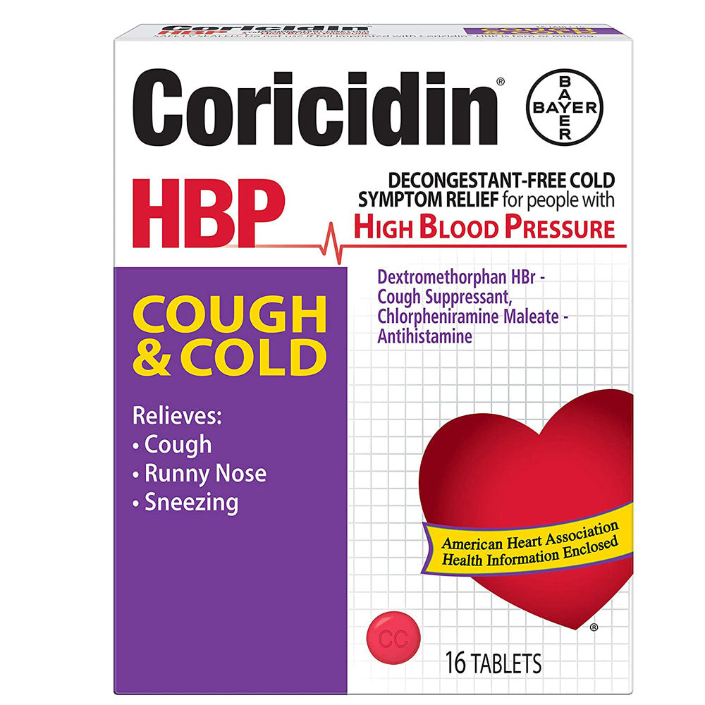Coricidin HBP Cold and Cough Medicine, Tablets 16 Count