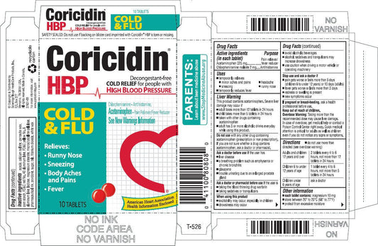 Coricidin HBP Cold and Flu Medicine 10 Tablets