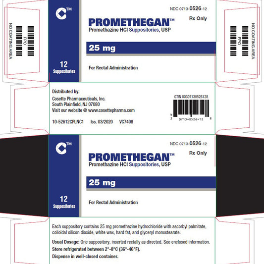 Promethegan Promethazine HCL Suppositories 25 mg, 12 Count **Refrigerated (Rx)