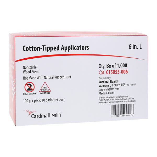 Cotton Tipped Applicators Wood Shaft Non-Sterile 6 inch, 1000/Box