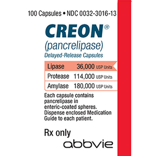 Creon DR (Pancrelipase) Capsules 36,000 USP Uniys 100/Bottle (RX)