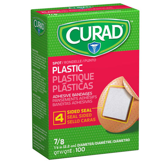 Curad Adhesive Spot Bandages, Plastic 7/8", 100/Box